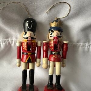 Vintage set of 2 wooden nutcracker ornaments